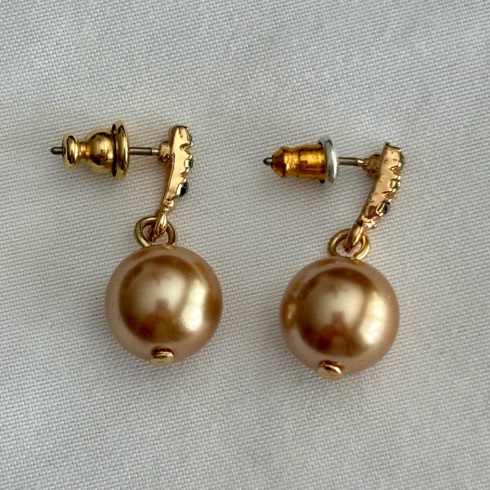 Champagne Faux Pearl Jewelry Set Necklace Bracelet Earrings - Picture 6 of 8
